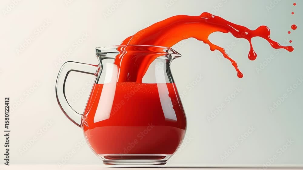 Aufkleber glass pitcher filled with vibrant red liquid is pouring out, creating dynamic splash effects against