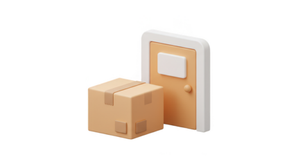 3D Delivery Package Box Near Door Transparent Background Illustration