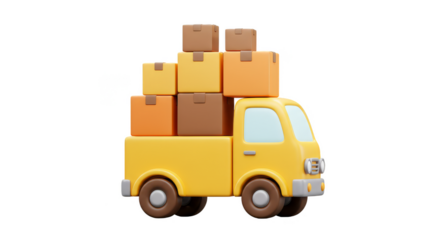 3d Delivery Truck Stacked Boxes Package Transparent Background