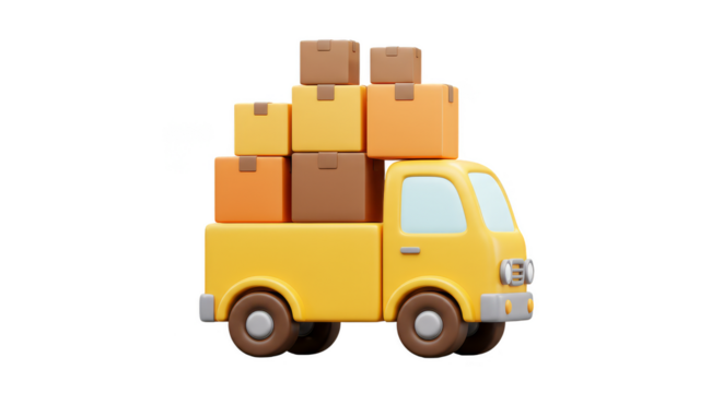 3d Delivery Truck Stacked Boxes Package Transparent Background