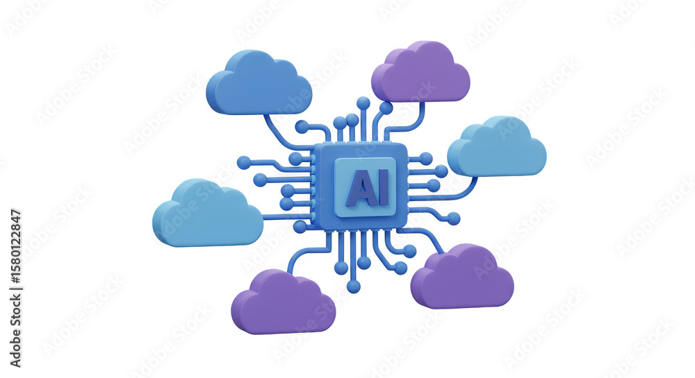 Poster 3d illustration of cloud computing ai network on transparent background