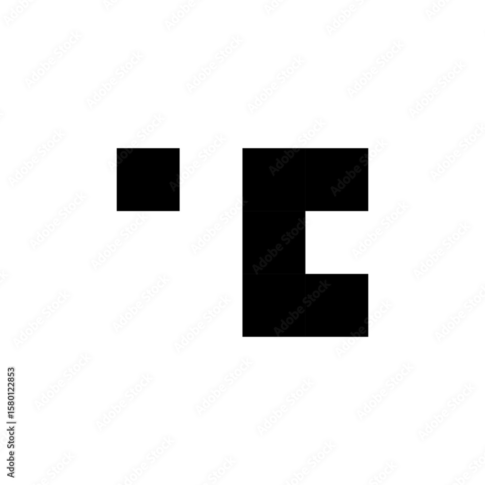 Poster a black and white abstract pixel logo, presenting a blocky 