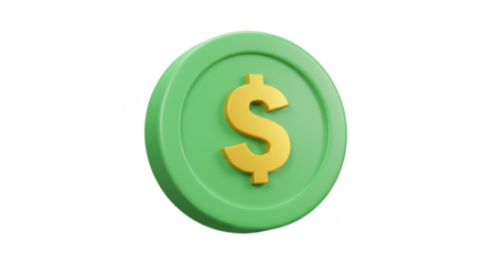 3d Green Dollar Coin Currency Symbol for Financial Investment Cash