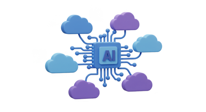 3D Illustration of Cloud Computing AI Network on Transparent Background