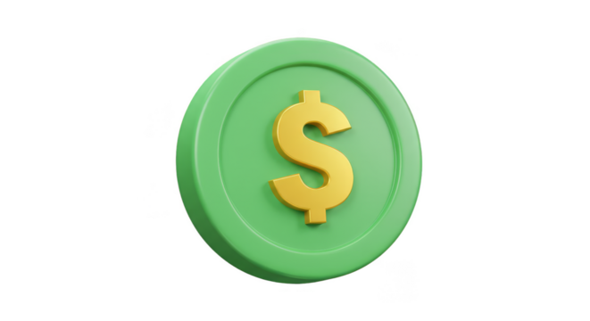 3d Green Dollar Coin Currency Symbol for Financial Investment Cash