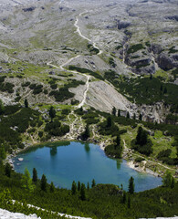 The Alta Via 1 route, Lech de Lagació, hiking in dolomites, italy