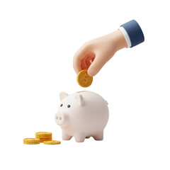 3D Hand Putting Gold Coin in Piggy Bank Investment Saving Money