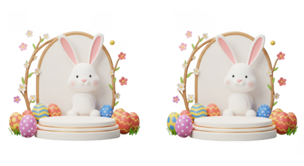 3d Easter Bunny Eggs Festive Transparent Background Illustration