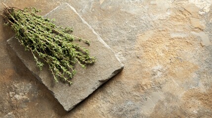 Empty stone table and grass with background of garden. Ready for product display	
