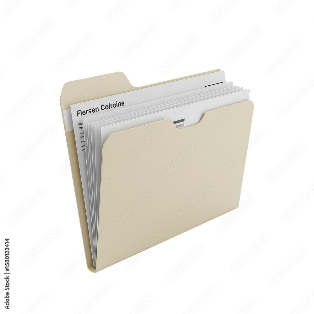 Poster 3d file folder document with papers business information on transparent