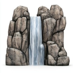 Obraz premium Isolated Waterfall Cascading Smoothly Between Rocky Formations On White Background