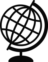 Stylized Globe Icon in Black and White Representing Geography Education and Global Concepts Suitable for Web Design and Educational Materials with a Clean and Modern