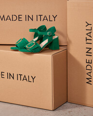 Chaussure femme été en nubuck vert