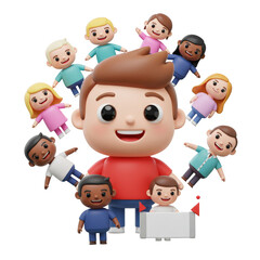 3D Illustration Group Kids and Children People Cartoon Friends Celebration