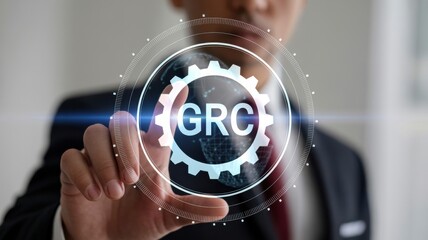 GRC Concept Governance, Risk, and Compliance Digital Interface. Business Technology in Governance with Risk Management.