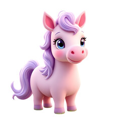 Fototapeta premium An adorable, cartoonstyle pink pony with a sweet expression and purple mane, isolated on a transparent background