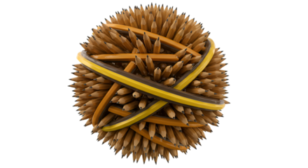 3d Illustration of Pencils Ball Abstract Sphere Design on Transparent BG