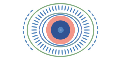 Abstract concentric circles with radial lines and dashed outer ring in soft pastel colors
