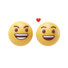 Fototapeta premium 3d Illustration of Two Yellow Emoji Faces Smiling with Red Heart Transparent