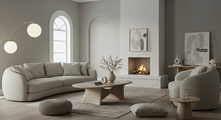 Cozy and Elegant Living Room with Fireplace and Modern Neutral Decor
