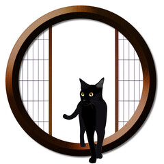 丸窓と猫