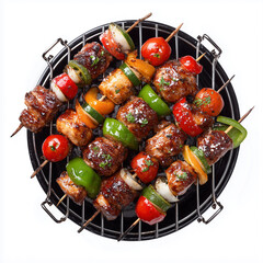 Grilled Kebabs with Vegetables on a Barbecue Grill
