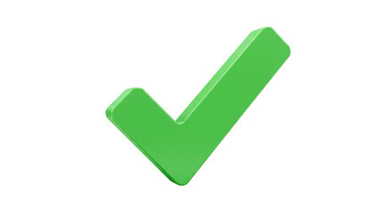 3D Green Check Mark Sign of Success on Transparent Background