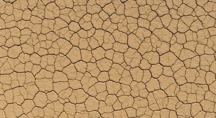 Closeup of arid light brown earth extensively cracked into irregular polygonal shapes
