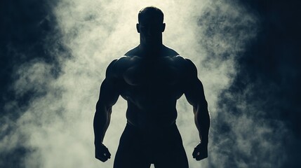 Bodybuilder silhouette muscular man fitness training bodybuilding gym workout strong physique motivation health 100