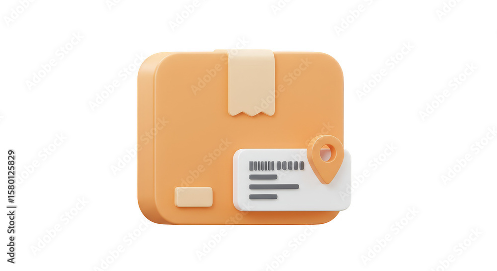 Poster 3d package delivery box with location pin transparent background