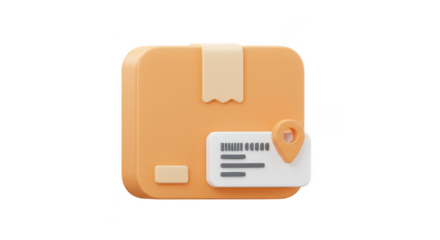 3D Package Delivery Box with Location Pin Transparent Background