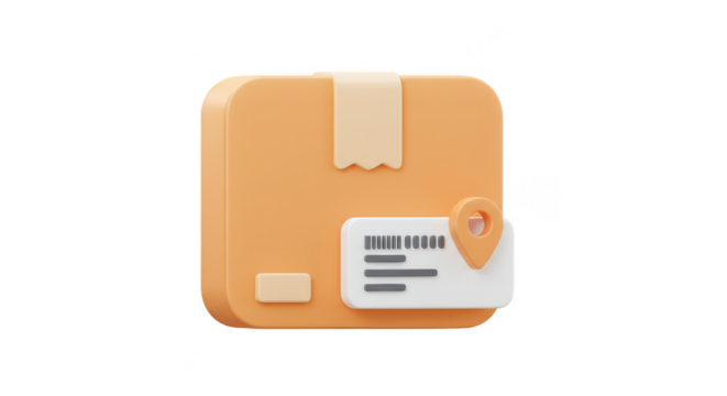 3D Package Delivery Box with Location Pin Transparent Background