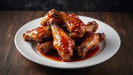 Delicious glazed chicken wings served on a white plate, featuring a rich, glossy sauce.