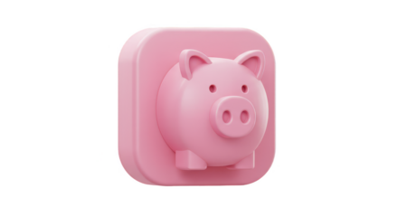 3D Pink Pig Icon on Square Shape Transparent Background Finance