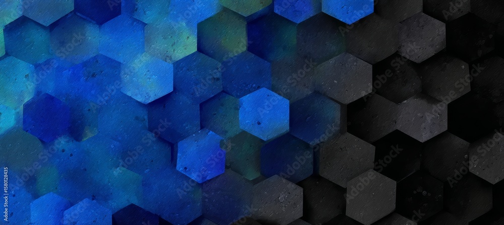 Poster abstract pattern of blue geometric background featuring seamless hexagonal tiles and texture design