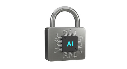 3D Isolated Padlock Security Featuring AI Cyber Protection Technology