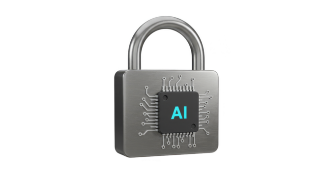 3D Isolated Padlock Security Featuring AI Cyber Protection Technology