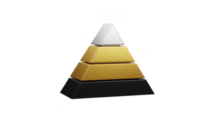 3d Pyramid Gold Black and White Diagram Isolated on Transparent Background
