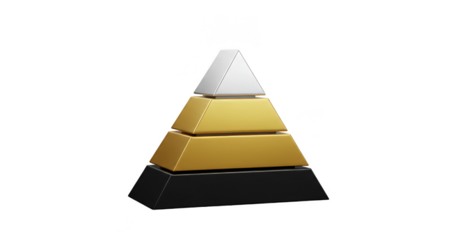 3d Pyramid Gold Black and White Diagram Isolated on Transparent Background