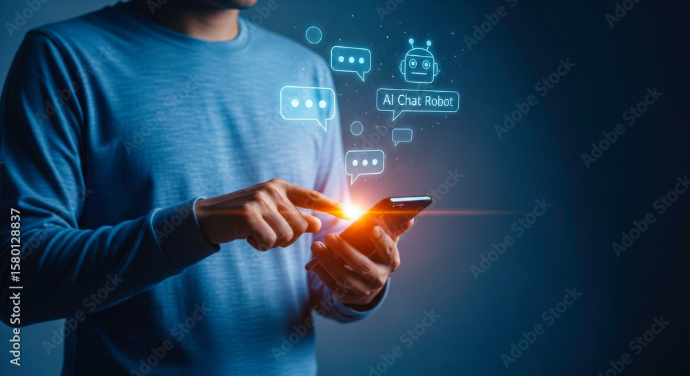 Poster ai chatbot technology artificial intelligence communication digital transformation future tech conce