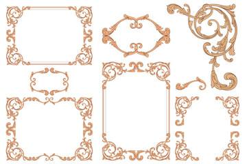 Decorative design set featuring flourish borders, corner elements, and frames, ideal for invitations, menus, and page embellishments. Perfect for enhancing layouts with elegant vector details.