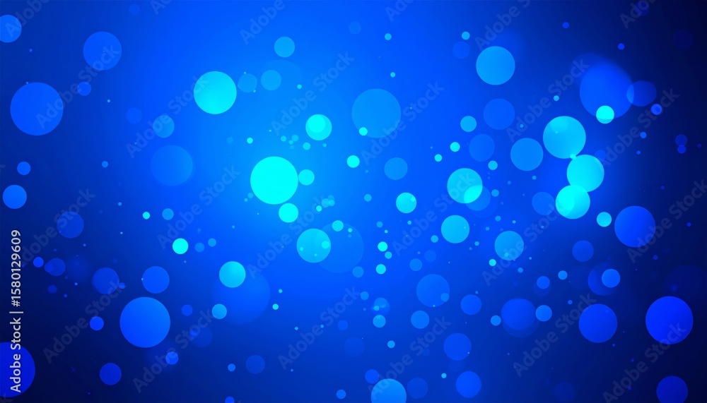 Poster bright blue light circles glow with a blurred, sparkling bokeh effect, creating an abstract and fest