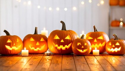 Spooky carved Halloween pumpkin with a scary face, an orange autumn holiday decoration
