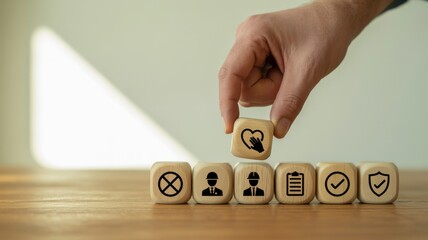 Promoting safety culture and employee health in the workplace with visual icons for healthy work environment.