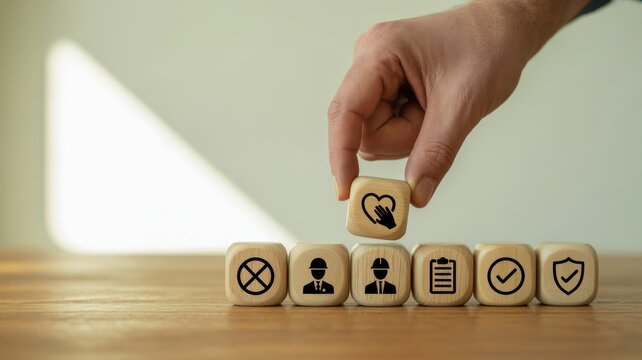 Promoting safety culture and employee health in the workplace with visual icons for healthy work environment.