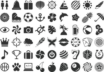 a minimalist black and white icon set, a collection of basic shapes and symbols, geometric patterns, simple line art illustrations, abstract monochrome graphic design elements, vector icons for user i