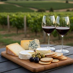 Wine and cheese tasting experience amidst scenic vineyard views