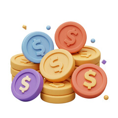 3D Render of Dollar Coins Stacked High in Pastel Colors