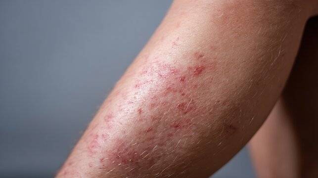 Realistic close-up of a swollen human leg with visible mosquito bite and surrounding redness, symbolizing insect-related health risks and summer skin irritation