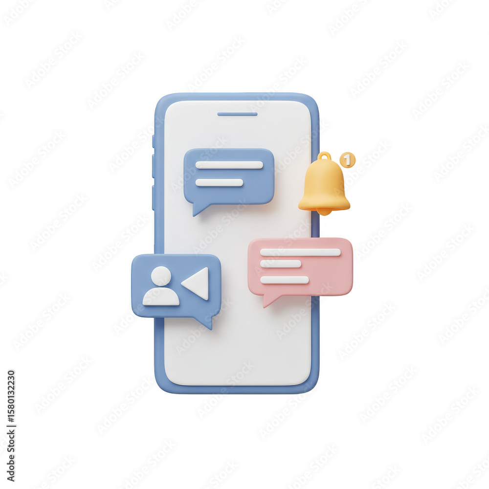 Poster 3d mobile notification message alert with chat bubbles on phone